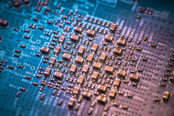 电路董事会电子电脑硬件技术主板数字芯片科技科学背景集成沟通处理器SMD电阻卡帕科托斯蓝色的印刷电路板