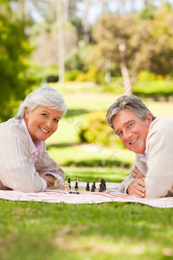 退休夫妇玩国际象棋