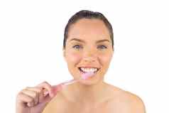 微笑女人刷牙牙齿