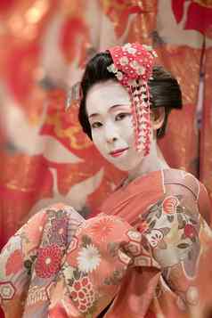 日本舞妓艺妓红色的和服