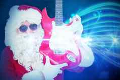 复合图像很酷的圣诞老人显示电吉他