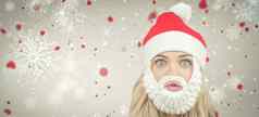 复合图像有趣的女孩圣诞老人胡子