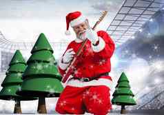 圣诞老人玩电吉他圣诞节树