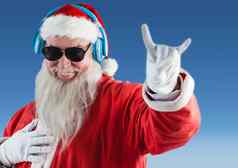 圣诞老人老人听音乐耳机手势