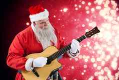复合图像微笑圣诞老人老人玩吉他
