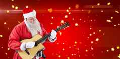 复合图像微笑圣诞老人老人玩吉他