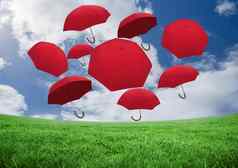 红色的雨伞天空