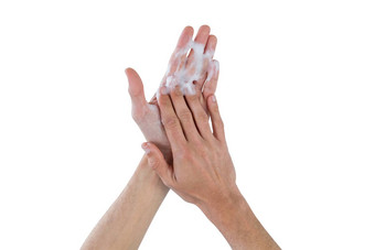 摩擦手掌肥皂泡沫白色背景
