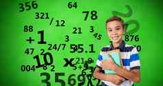 数字生成的图像男孩持有书数字飞行绿色背景