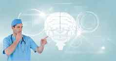 医生分析大脑虚拟屏幕