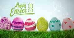 快乐复活节文本复活节鸡蛋前面兔子模式
