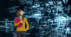 数字复合图像女学生数学方程
