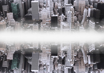 一边城市镜子效果白色耀斑中间城市