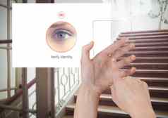 手触碰玻璃屏幕身份眼睛验证应用程序接口楼梯
