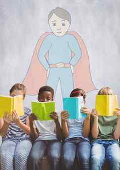集团孩子们阅读书前面超级英雄画