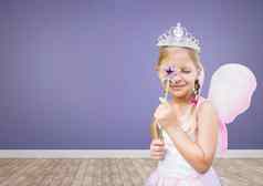 公主女孩空白房间紫色的背景