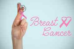复合图像乳房癌症意识丝带裁剪手女人