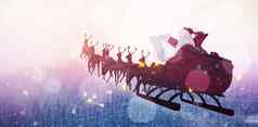 复合图像圣诞老人老人骑雪橇圣诞节