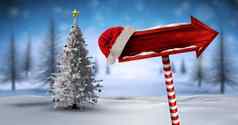 木路标圣诞节冬天景观圣诞老人他圣诞节树