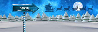 圣诞老人<strong>文本</strong>木路标圣诞节冬天<strong>景观</strong>圣诞老人的雪橇驯鹿的