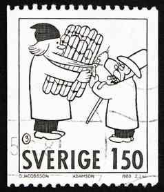 邮资邮票瑞典漫画带字符