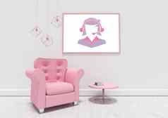 女人耳机图片粉红色的房间