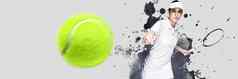 复合图像女运动员玩网球