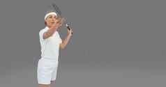 网球球员女人空白灰色背景