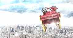 圣诞老人飞行雪橇驯鹿城市