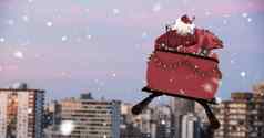 圣诞老人飞行雪橇驯鹿城市