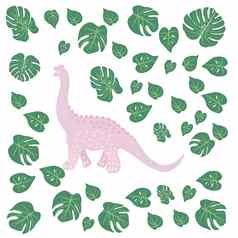 粉红色的恐龙热带花monstera叶子白色
