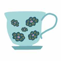 复古的光蓝色的茶杯蒂尔颜色花