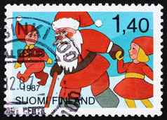 邮资邮票芬兰圣诞老人老人年轻人