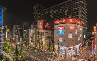 东京日本7月空中晚上视图秋叶原