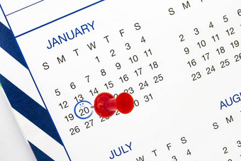 日历周一1月调用蓝色的周一红色的圆销
