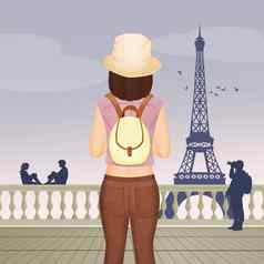 旅游女孩访问巴黎