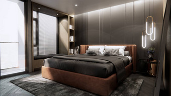 室内现代奢侈品卧室双床上呈现