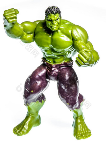 行动数字肌肉发达的愤怒的绿色男人。