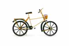 古董黄金自行车模型装饰白色背景