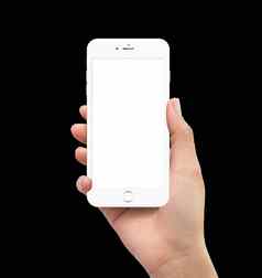 孤立的人类手持有白色移动智能手机