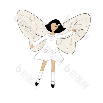 可爱的卡通女孩蝴蝶翅膀