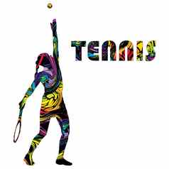 网球横幅色彩斑斓的轮廓女人网球球员