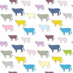 无缝的模式彩色的图像轮廓牛