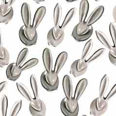 陶瓷复活节兔子重复模式白色背景