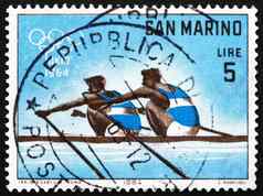 邮资邮票三马里诺双划船奥运游戏