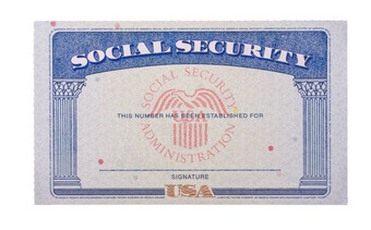 空白美国社会安全卡孤立的白色背景