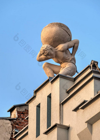 雕像阿特拉斯屋顶建筑普罗夫迪夫保加利亚