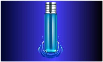模拟插图长玻璃瓶香水蓝色的液体背景