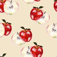 手画无缝的模式红色的苹果片苹果