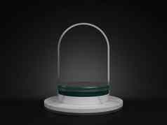 呈现白色大理石银基座孤立的黑色的背景纪念董事会油缸步骤摘要最小的概念空白空间清洁设计奢侈品极简主义模型
